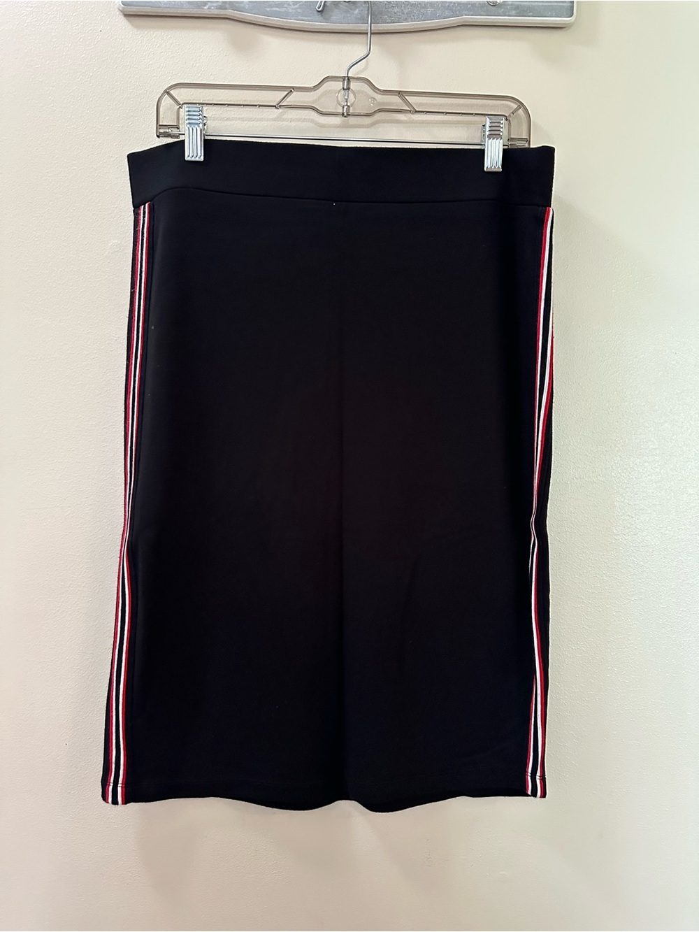 Gibson Black Pencil Skirt with Red and White Side Stripes